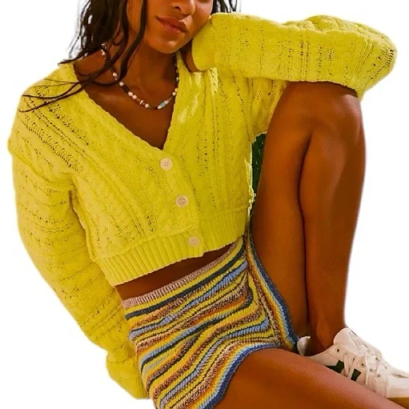 Free People Sadie Cable Knit Cropped Cardi Button Down Oversized Cardigan | XL - Picture 1 of 9